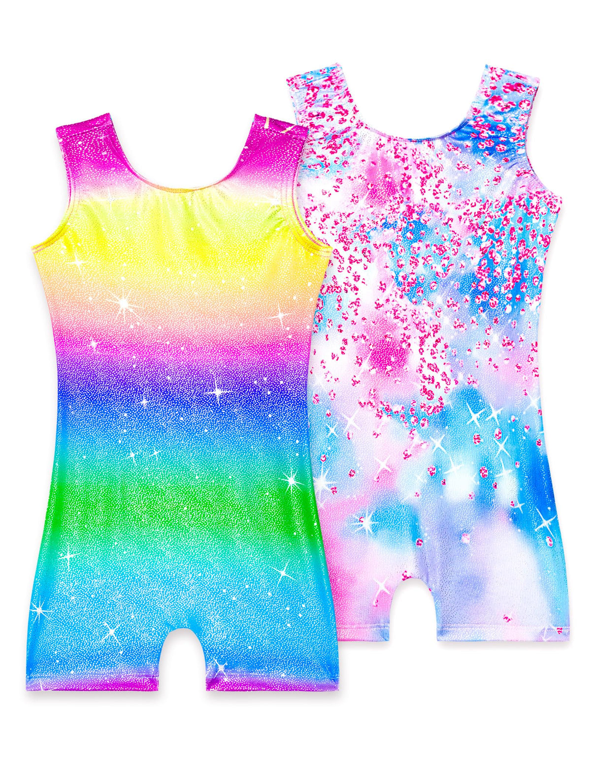 Nokecina Girls Gymnastics Leotards Size 5-6 Years Old 2 Pack Sparkly Diamond Athletic Unitard Rainbow Stripes Biketard