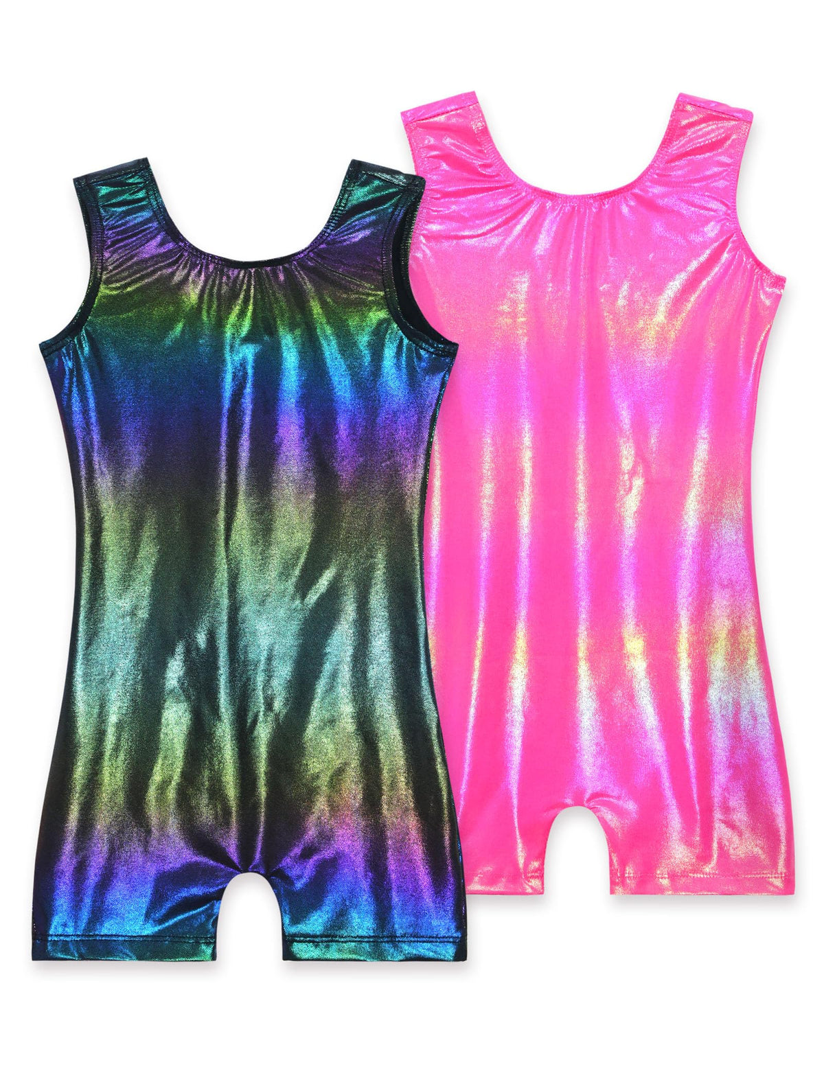 Nokecina Girls Leotards for Gymnastics 5-6 Years Old One Piece Tumbling Outfits 2 Pack Metallic Rose Black Unitards