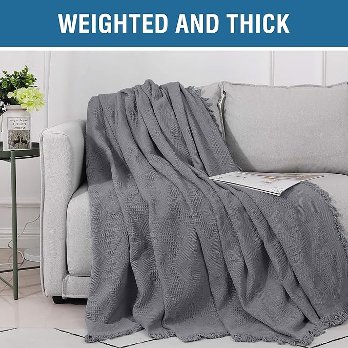 H.VERSAILTEX Cotton Sofa Covers Couch Cover Sofa Slipcover for Most Shape Sofas, Feature Thick Woven Jacquard Seamless with Tassels, Multi-Use Decorative for Couch (Medium: 71" x 91", Grey)