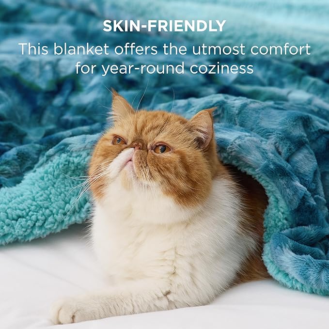 Bedsure Sherpa Blanket Twin Size - Soft, Fuzzy & Fluffy Faux Fur - Warm, Cozy Blanket for Couch, Sofa and Bed, Tie Dye Design, Teal, 60x80 Inches