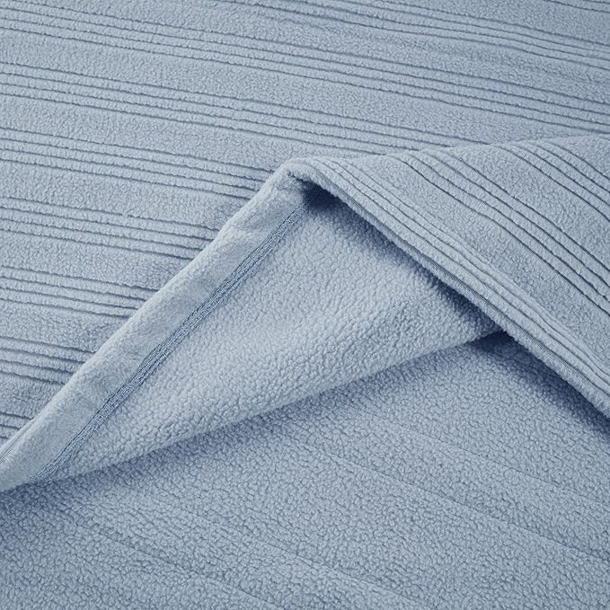 Serta Travis Fleece Ultra Soft Tri-Rib Textured Electric Blanket, Cozy and Snuggly Cover Fast Heating for Cold Weather, Auto Shut Off, Multi Heat Setting Controller, Twin, Dusty Blue