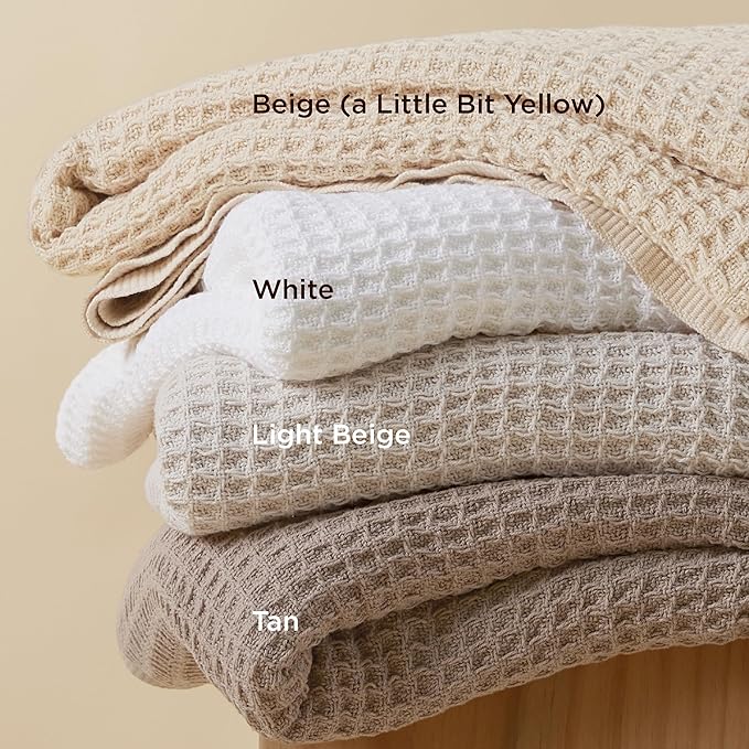 Bedsure 100% Cotton Large Throw Blanket for Couch 50x70 inches - Breathable and Soft, Waffle Weave Throw Blanket for Office, Light Beige