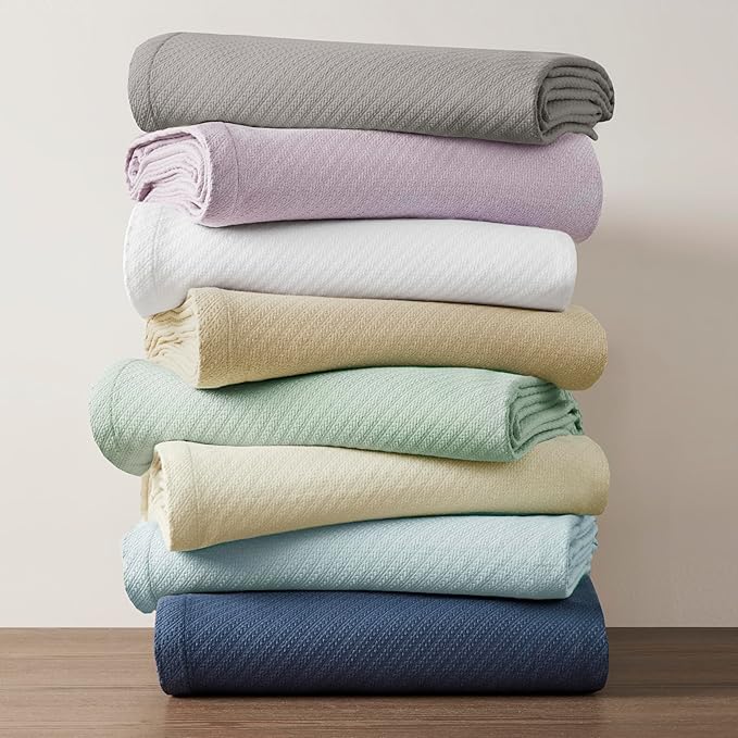 Madison Park Liquid Cotton Luxury Blanket Premium Soft Cozy 100% Ring Spun Cotton For Bed , Couch or Sofa, Twin, Ivory