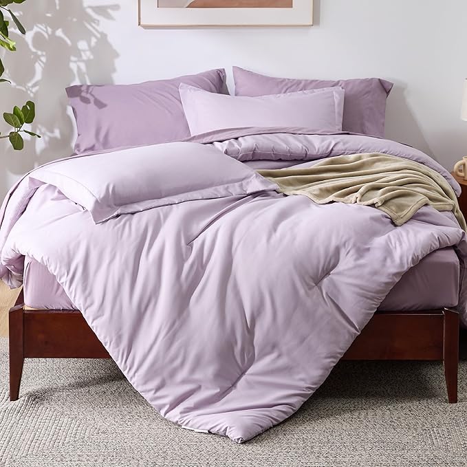 Bedsure Full Comforter Set Grayish Purple, 8 Pieces Prewashed Full Size Bed in a Bag with Soft Fleece Bed Blanket, Down Alternative Bedding Set for All Seasons, Sheets, Pillowcases & Shams