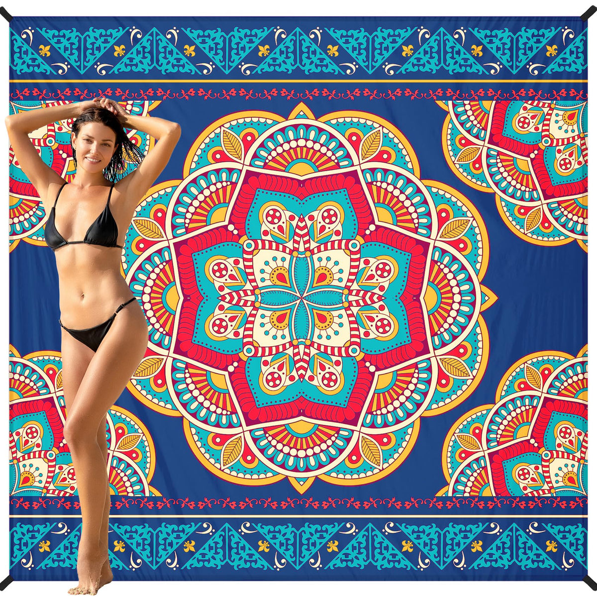 BYDOLL Beach Blanket 78''×81'' 1-5 Adults Oversized Lightweight Waterproof Sandproof Beach Blanket Large Picnic Mat Beach Blanket for Beach Travel Camping Hiking Picnic