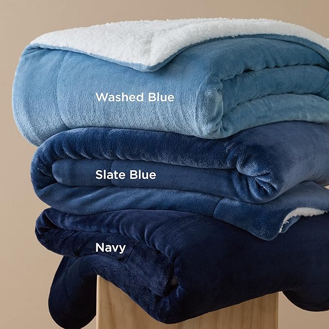 Bedsure Sherpa Fleece Throw Blanket for Couch - Thick and Warm, Soft Fuzzy Plush Throw Blanket for Winter, Slate Blue, 50x60 Inches