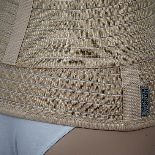 ORTONYX Ergonomic Abdominal Binder Waist and Lower Back Support Belt, Back Brace for Women & Men - Breathable, Elastic, With Extra Band - Beige L/XL