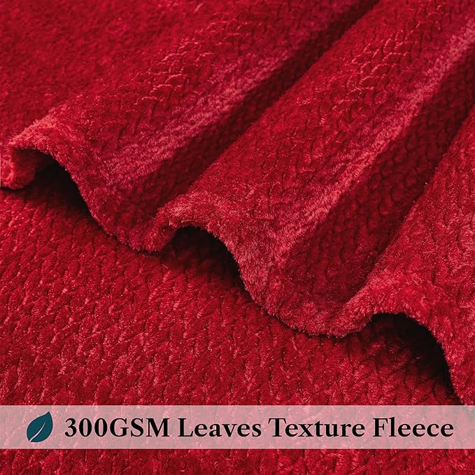 PAVILIA Soft Fleece Burgundy Dark Red Throw Blanket for Couch, Lightweight Plush Warm Blankets for Bed, Fuzzy Cozy Flannel Blanket Throw for Sofa, Travel, Jacquard Pattern, Wine Red, 50x60 inch