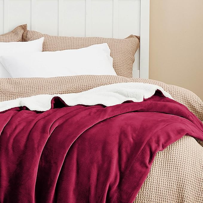 Bedsure Sherpa Fleece Blankets King Size for Bed - Thick and Warm, Soft Fuzzy Plush King Blanket for Winter, Red, 108x90 Inches