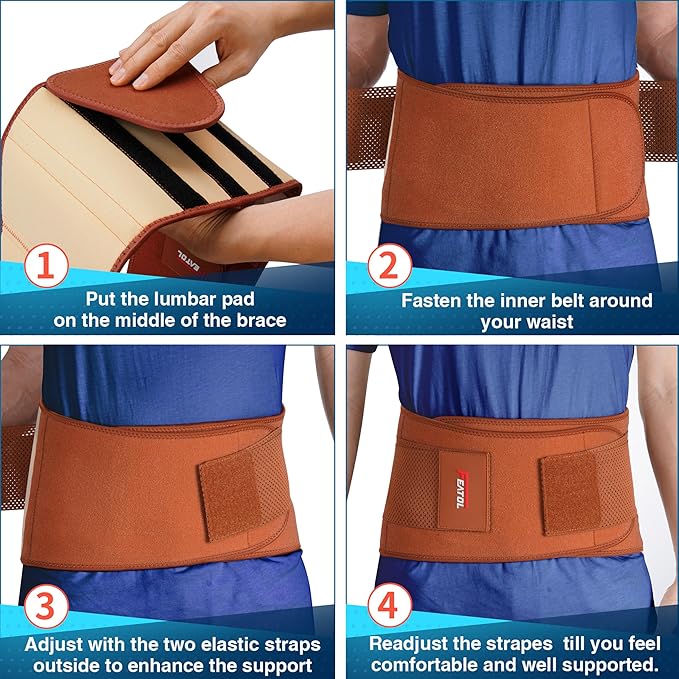 FEATOL Back Brace for Lower Back Pain, Breathable Back Support Belt for Women & Men with Lumbar Pad, Lumbar Support Belt for Heavy Lifting & Work, Scoliosis, Brown, 2XL (Circumference:38.6-51.2")