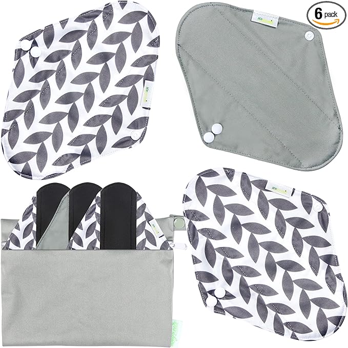 wegreeco Reusable Menstrual Pads - Reusable Sanitary Pads | Reusable Panty Liners | Soft Cloth Menstrual Pads - 6 Pack with 1 Cloth Mini Wet Bag (Small, Luxury)