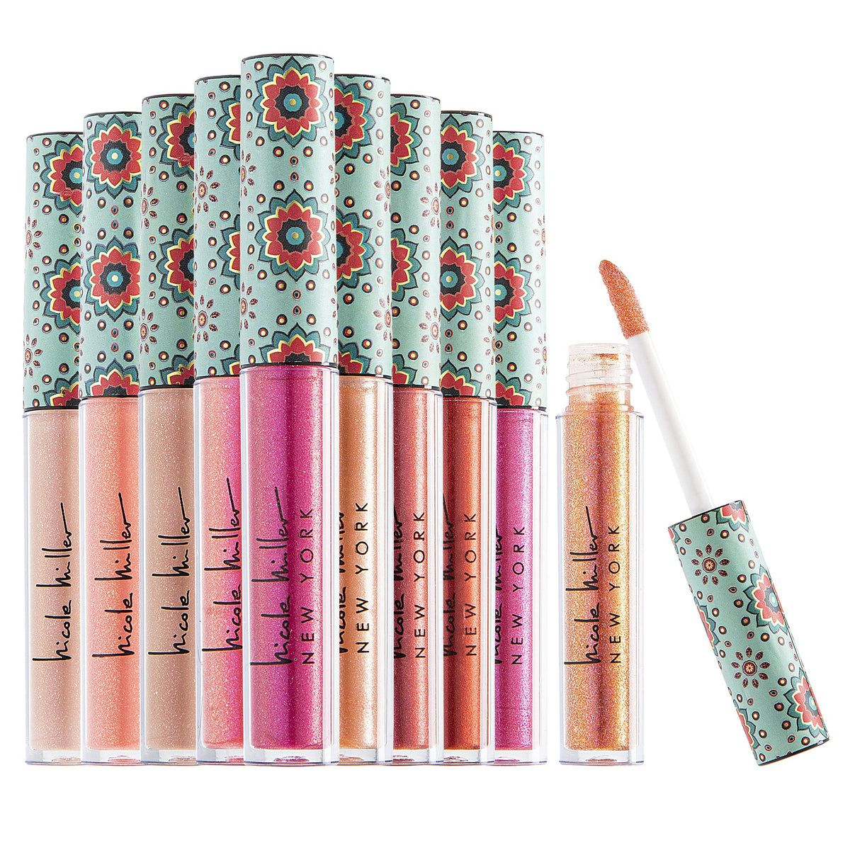 Nicole Miller Lip Gloss Collection Shimmery Glosses for Women and Girls Long Lasting Color Set with Rich Varied Colors, Pink Glossy, 10 Count (Pack of 1)