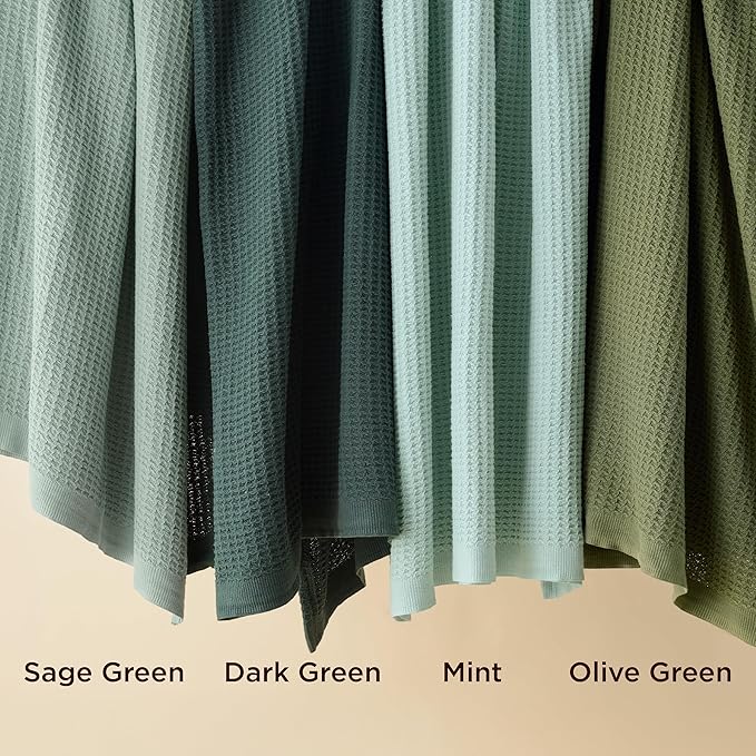 Bedsure 100% Cotton Large Throw Blanket for Couch 50x70 inches - Breathable and Soft, Waffle Weave Throw Blanket for Office, Dark Green