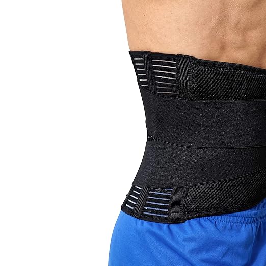 NeoTech Care Adjustable Compression Wide Back Brace Lumbar Support Belt (Charcoal, Size M)
