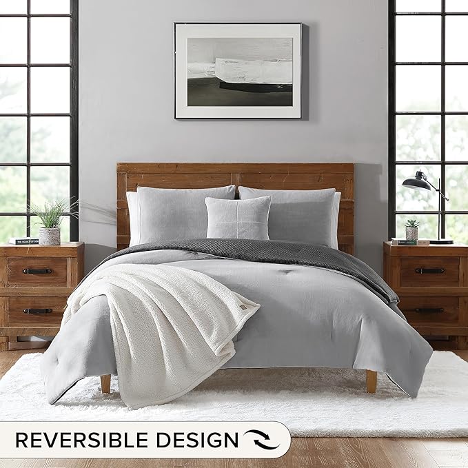 UGG Remina Comforter Set 5 Piece Bed in a Bag with Throw Blanket, Decorative Pillow, Shams, and Reversible Comforter Hypoallergenic Washable Luxury Plush Warm Fluffy Bedding Set, King, Charcoal Grey