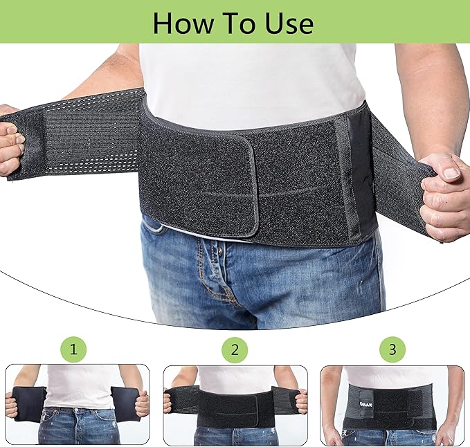 OMAX Lumbar Back Brace for Lower Back Pain, Adjustable Support Belt for Women and Men for Work, Breathable Mesh Waist Brace for Herniated Disc, Sciatica, Black, Large 39"-43"