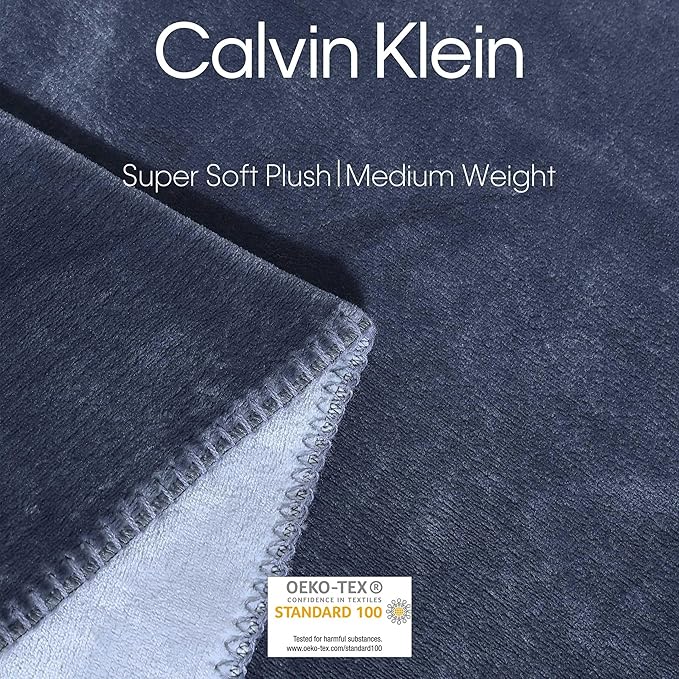 Calvin Klein - Queen Blanket, Super Soft Plush Bedding, Luxury Bed Blanket, Oeko-Tex Certified (Modern Reversible Solid Blue, Queen)