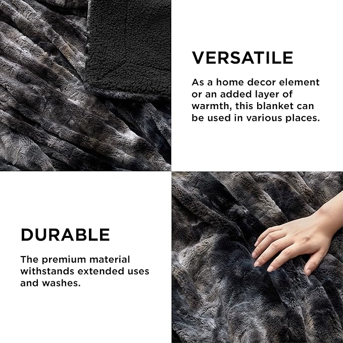 Bedsure Sherpa Blanket - Soft, Fuzzy & Fluffy Faux Fur - Warm, Cozy Throw Blanket for Couch, Sofa and Bed, Tie Dye Design, Black, 50x60 Inches
