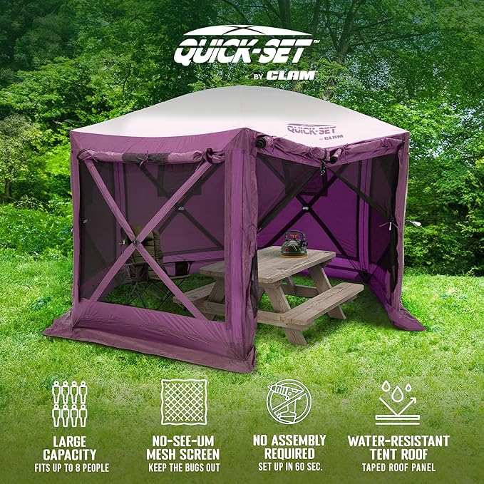 CLAM Pop Up Screen Tent, Outdoor Camping Gazebo Canopy, Pavilion, 12.5', Plum