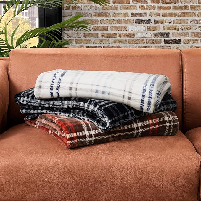 Lucky Brand Camper Plaid Brown 50"X70" Cozy Plush Blanket - Premium Microfiber Throw for Luxurious Comfort and Style