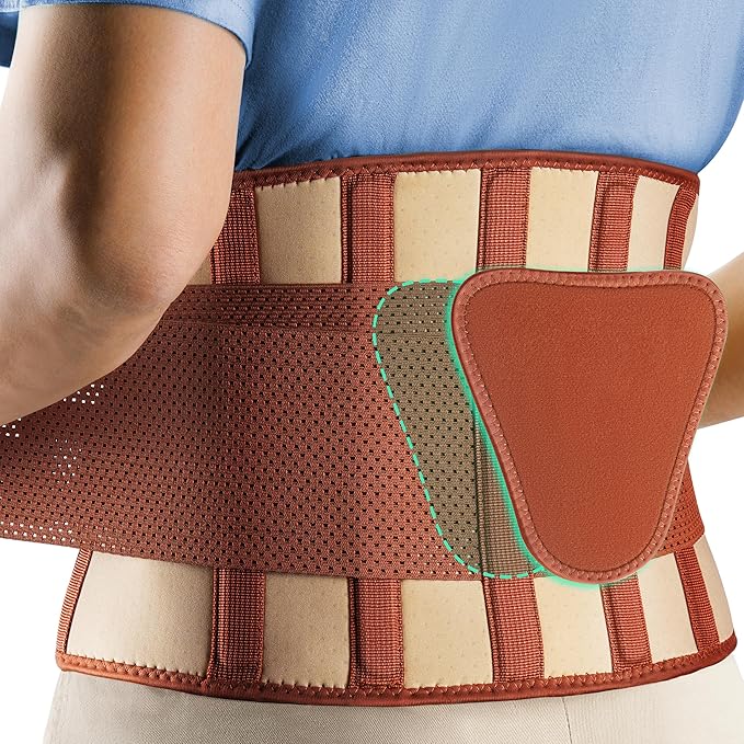 FEATOL Back Brace for Lower Back Pain, Breathable Back Support Belt for Women & Men with Lumbar Pad, Lumbar Support Belt for Heavy Lifting & Work, Scoliosis, Brown, 2XL (Circumference:38.6-51.2")