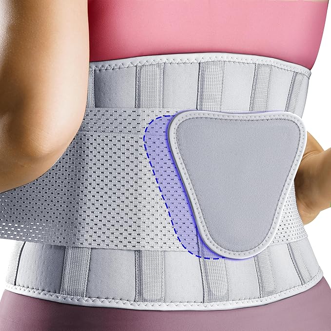 FEATOL Back Brace for Lower Back Pain Women, Breathable Back Support Belt for Women & Men with Lumbar Pad, Lumbar Support Belt for Heavy Lifting & Work, Scoliosis, Grey, L/XL (Circumference:30-38.6")