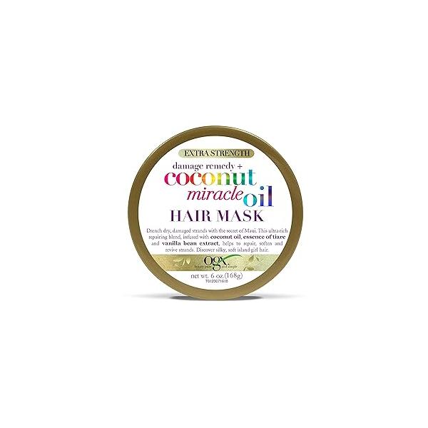 OGX Extra Strength Damage Remedy + Coconut Miracle Oil Hair Mask, Hydrating & Softening Anti-Frizz Treatment to Help Repair Hair, Paraben-Free, Sulfated-Surfactants Free, 6 oz