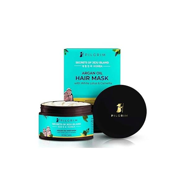 Pilgrim Korean Argan Oil Hair Mask with White Lotus & Camellia | Deep Conditioning Hydrating for Dry Damaged Strengthen, Repair Fights Fall 6.76 Fl Oz (200ml)